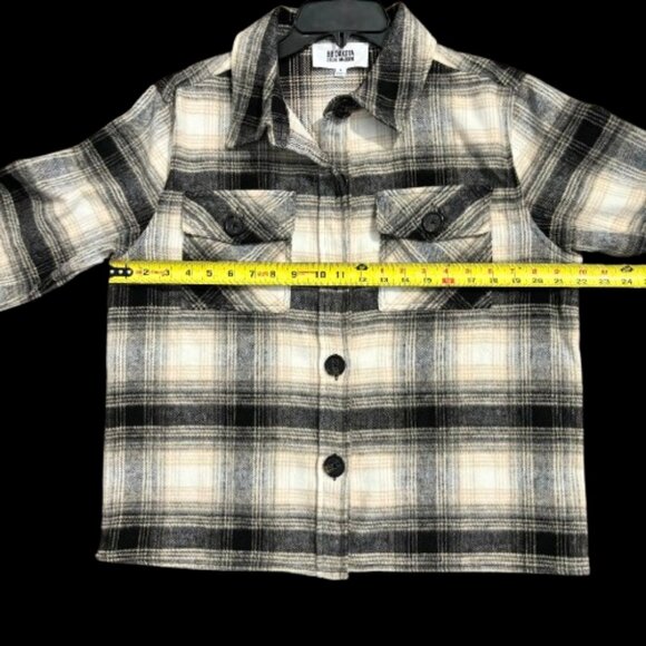 BB Dakota Black Tan Ivory Plaid Shaket Jacket Woman's Size Large - Picture 11 of 13